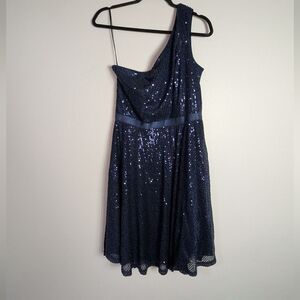 L NWT Bery Love Sequin Navy One Shoulder Mini Dress